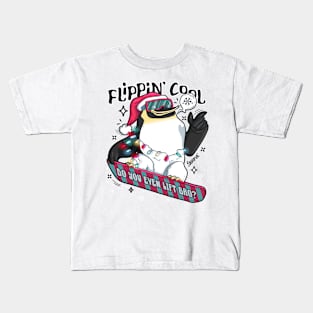 Flippin cool Christmas Penguin snowboarding Kids T-Shirt